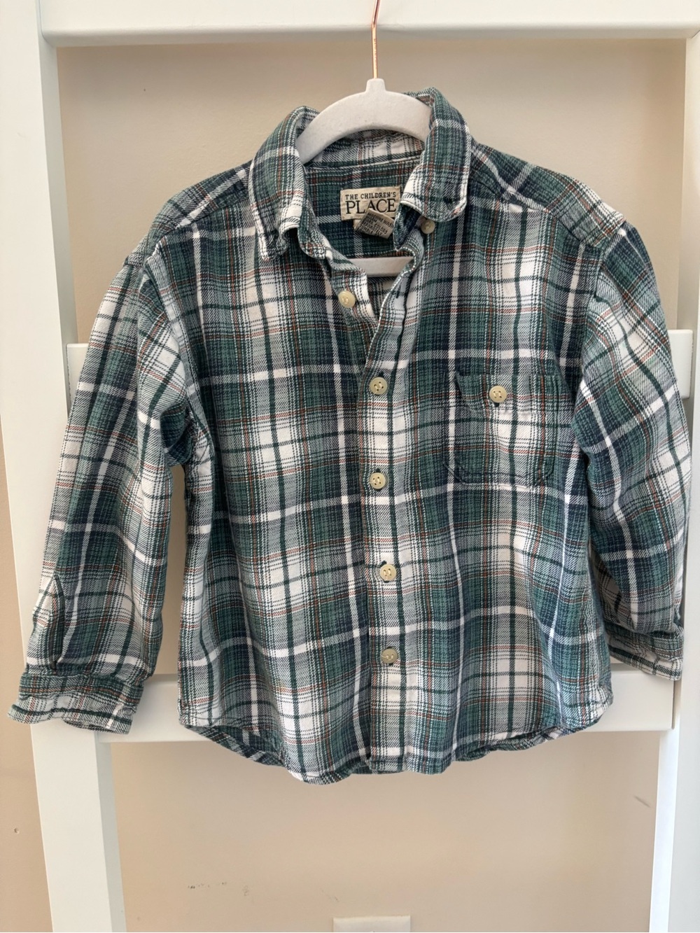The Children's Place Green and White Plaid Button-Down Shirt